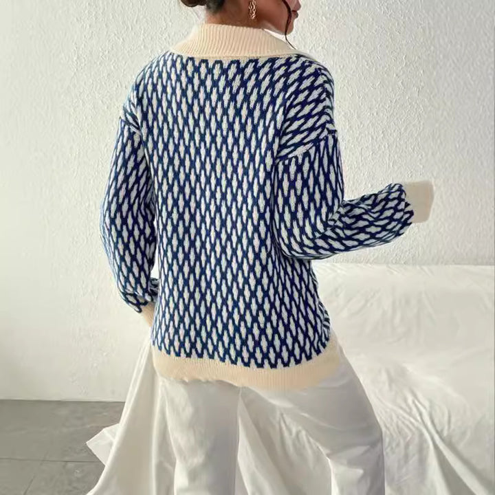 Damen Strickpullover mit modischem Kragen und einzigartigem Muster Drune