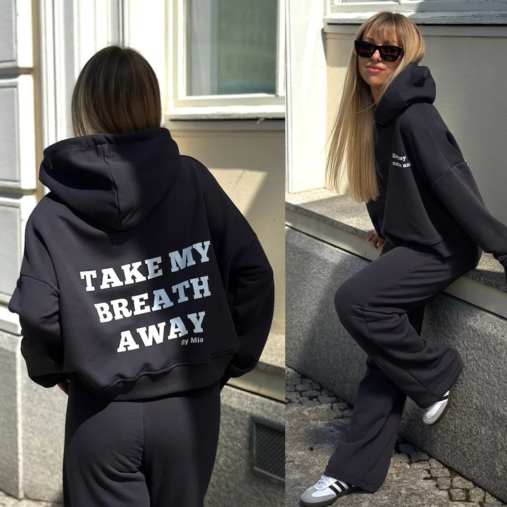 Damen lässiger Hoodie und weit geschnittene Jogginghose Drune