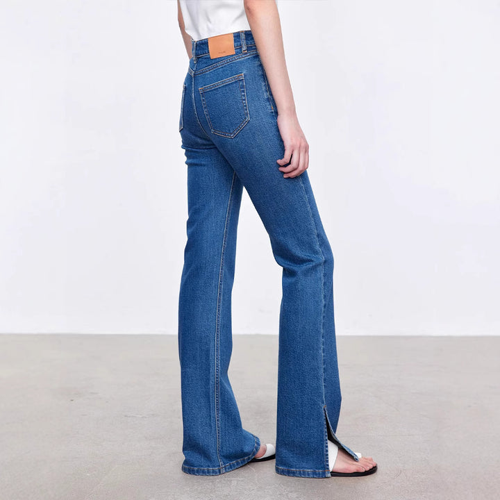 Damen Bootcut-Jeans im Vintage-Stil mit hohem Bund Drune