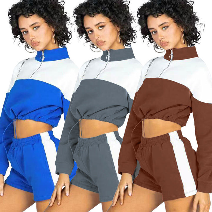 Damen sportliches Zweiteiler-Set mit cropped Jacke und Shorts Drune