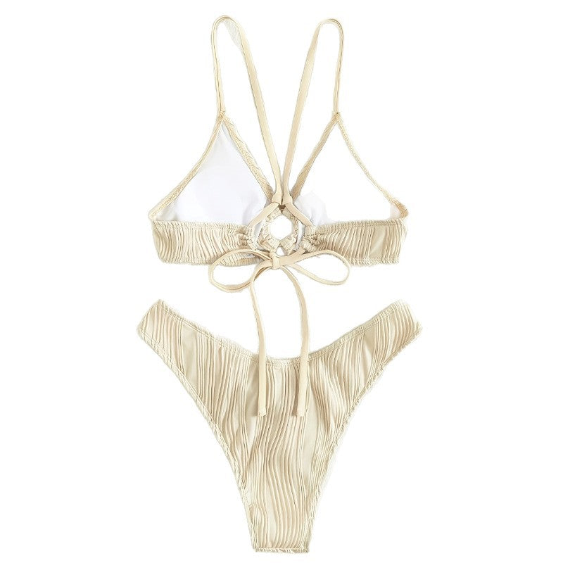 Damen Bicolor Plissee Bikini Set Drune