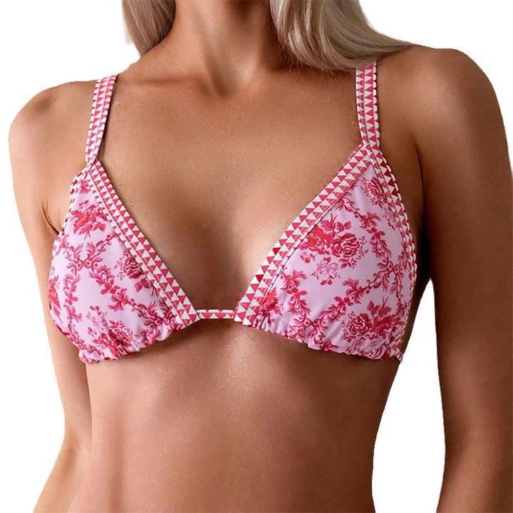 Damen Triangel-Bikini mit romantischem floralen Design und dekorativen Trägern Drune