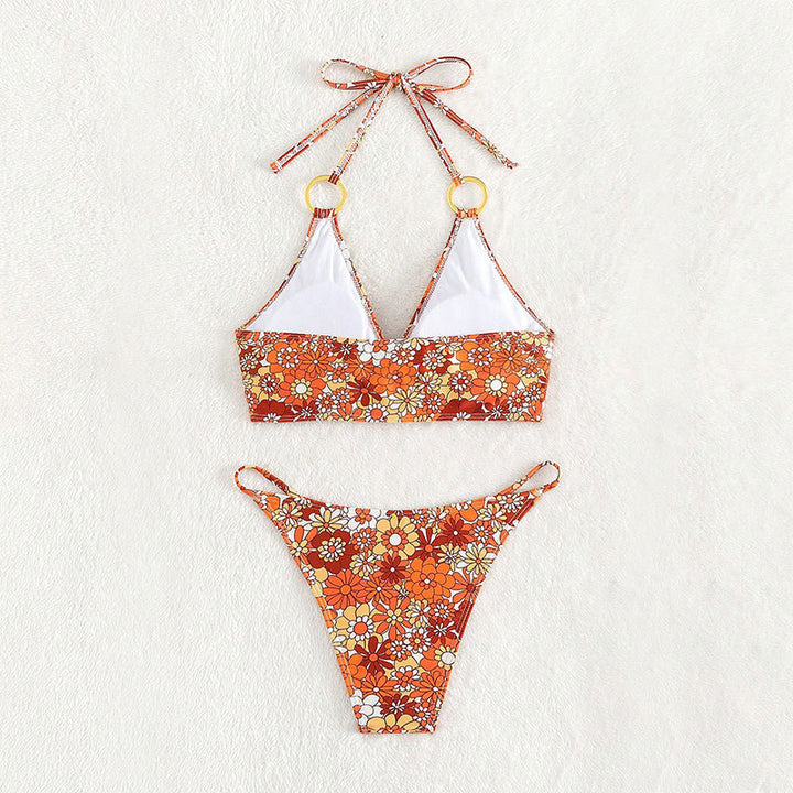 Damen Triangel-Bikini mit modischem Bindeband und eleganten Ringen Drune
