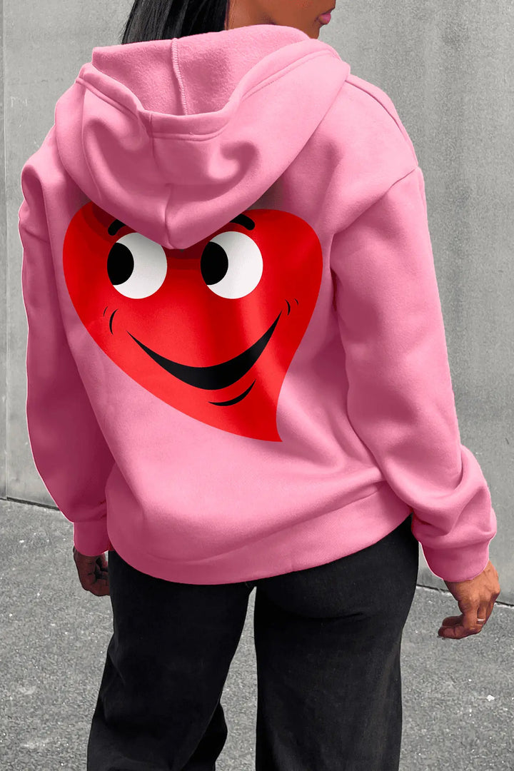 Damen lässiger Kapuzenpullover mit fröhlichem Herzmotiv Drune
