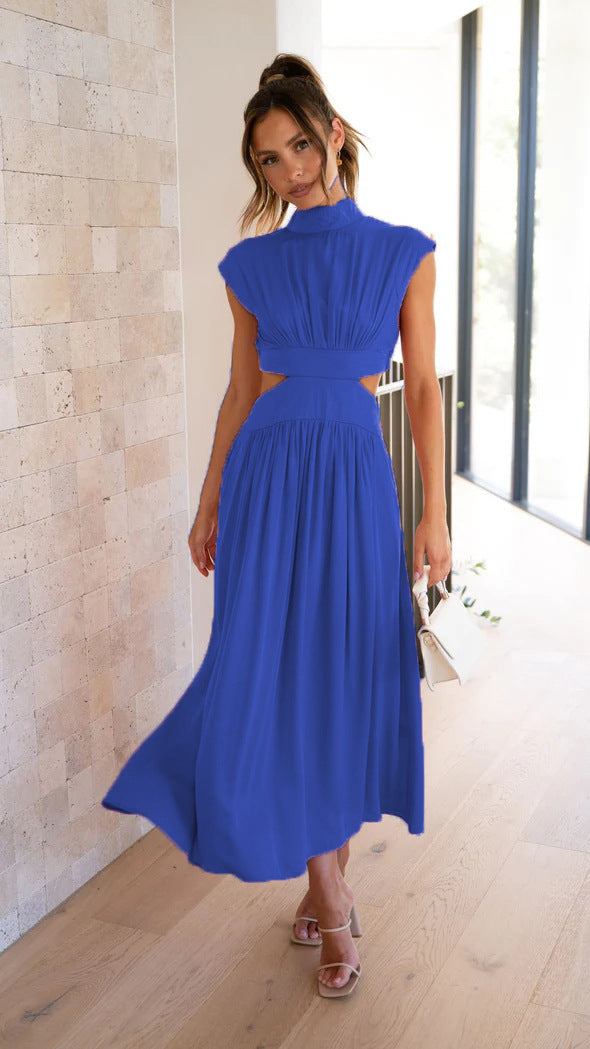 Damen elegantes Maxikleid mit hohem Kragen und seitlichen Cut-Outs Drune