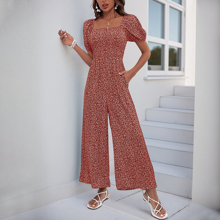 Damen lässiger Jumpsuit mit elastischem Bund und modischem Puffärmel-Design Drune