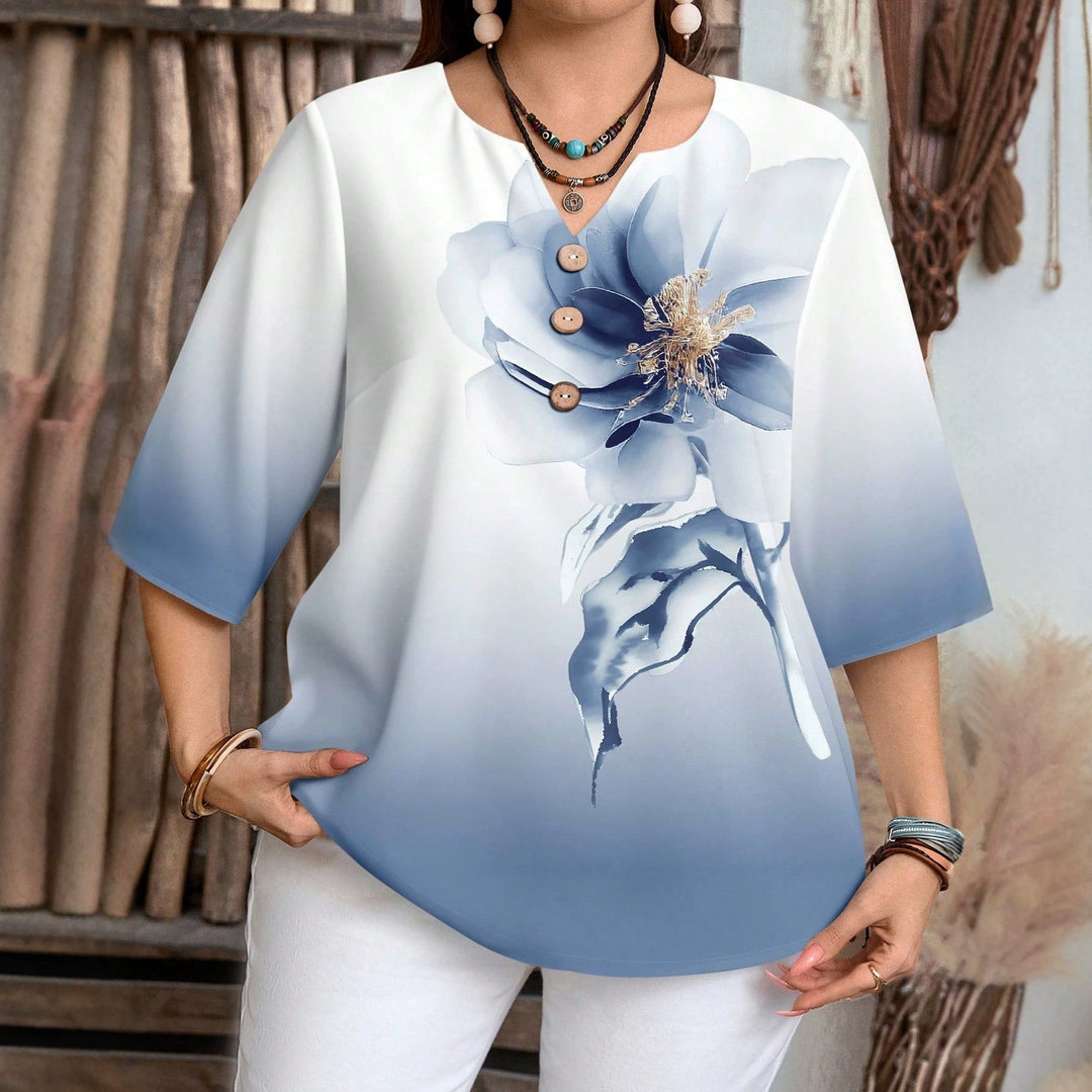 Damen Elegante Bluse mit floralem Design und Knopfleiste Drune