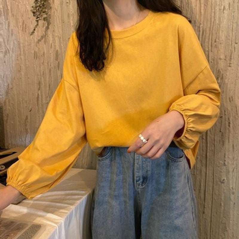 Damen lässiges Langarmshirt mit modischen Volantärmeln Drune