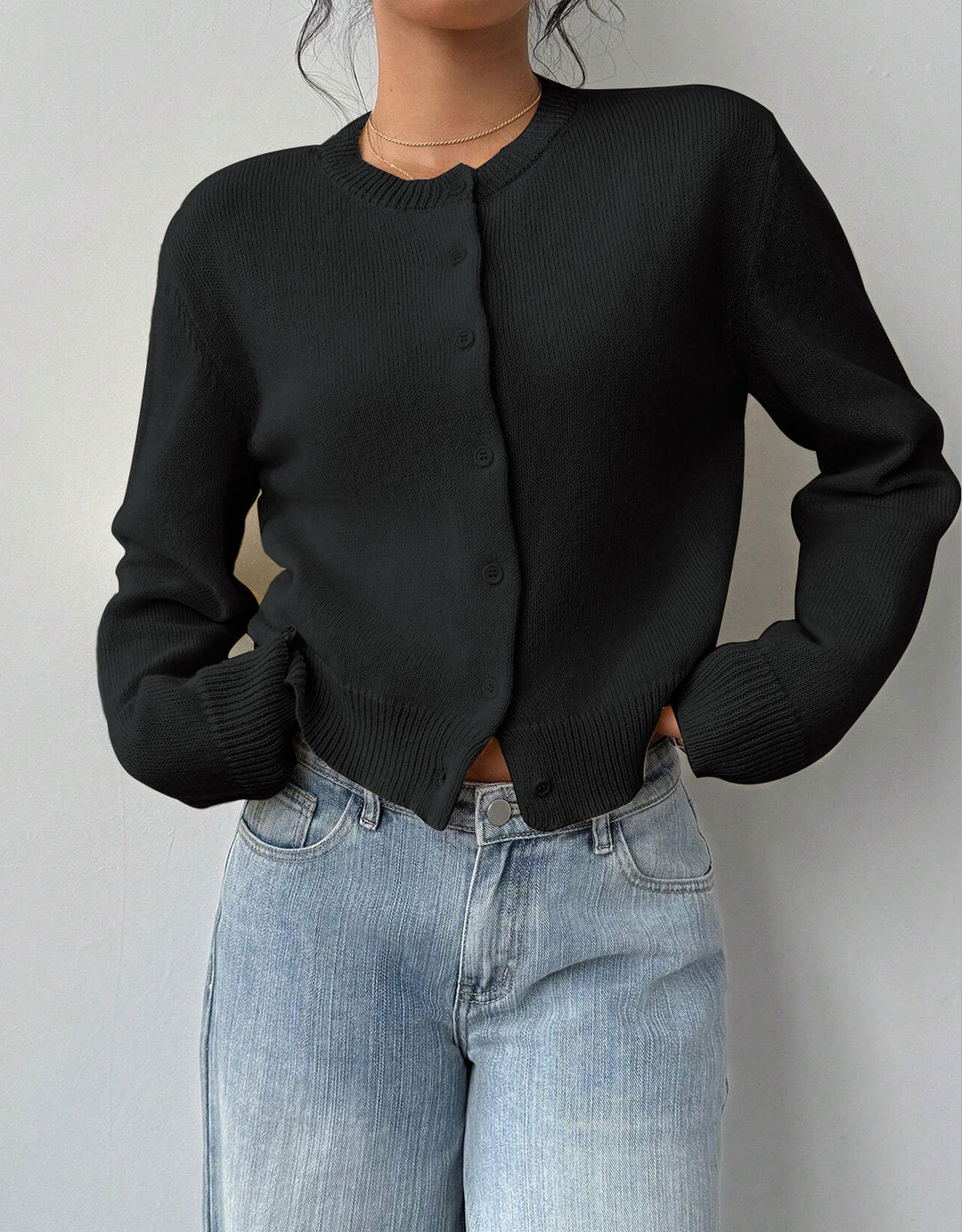 Damen Strickjacke mit feiner Rippstruktur und knöpfbarem Design Drune