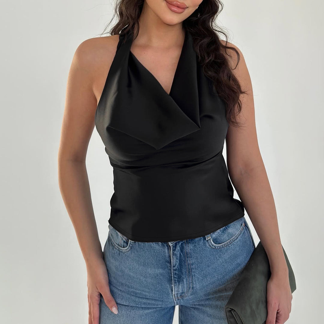 Damen Elegantes O-Back Top mit bindender Kapuze Drune