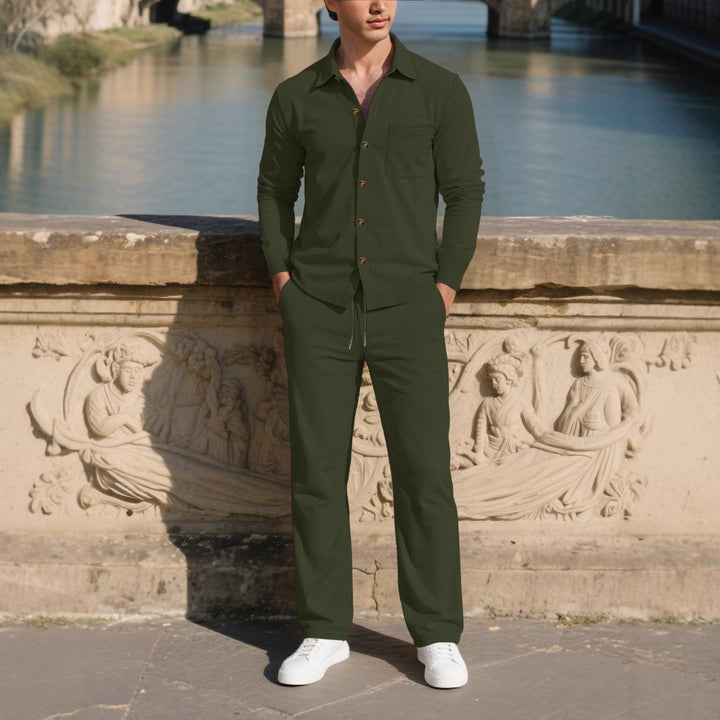Herren eleganter Freizeitanzug mit strukturierter Oberfläche und praktischen Taschen Drune