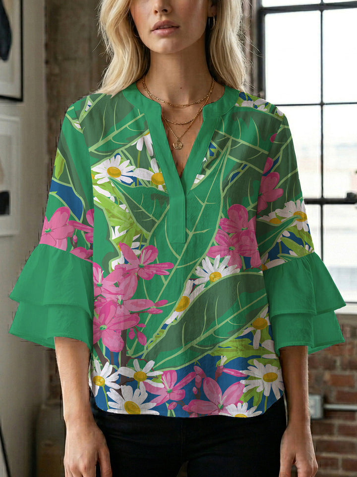 Damen Blusenshirt mit voluminösen Ärmeln und floralem Muster Drune