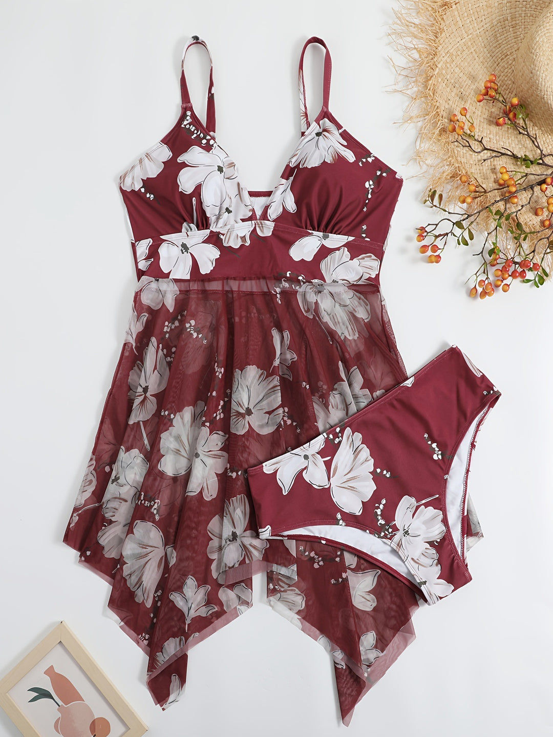 Damen Strandkleid mit floralem Überwurf Drune