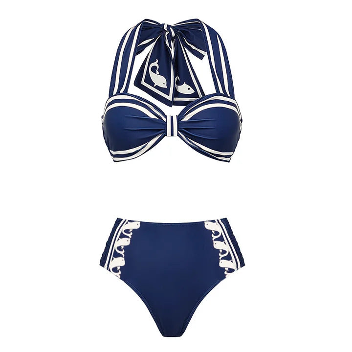 Damen Einteiler Badeanzug mit raffiniertem Cut-Out und dekorativen Schleifen Drune