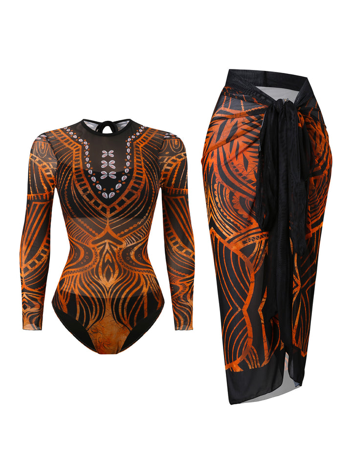 Damen Badeanzug mit elegantem transparentem Wickelrock Drune