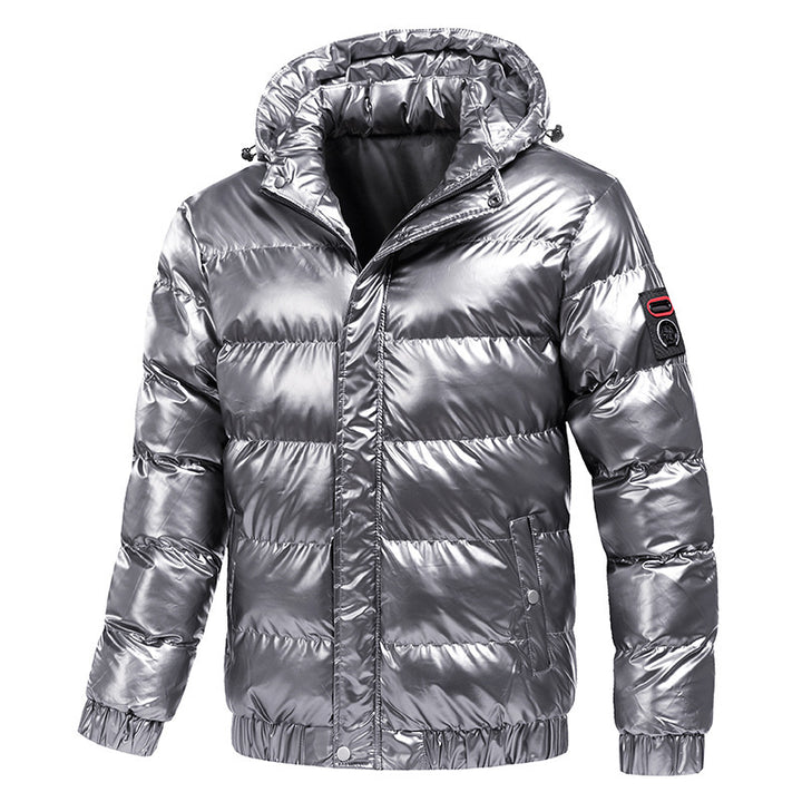 Herren glänzende Winterjacke mit isolierender Kapuze und modernen Steppdetails Drune