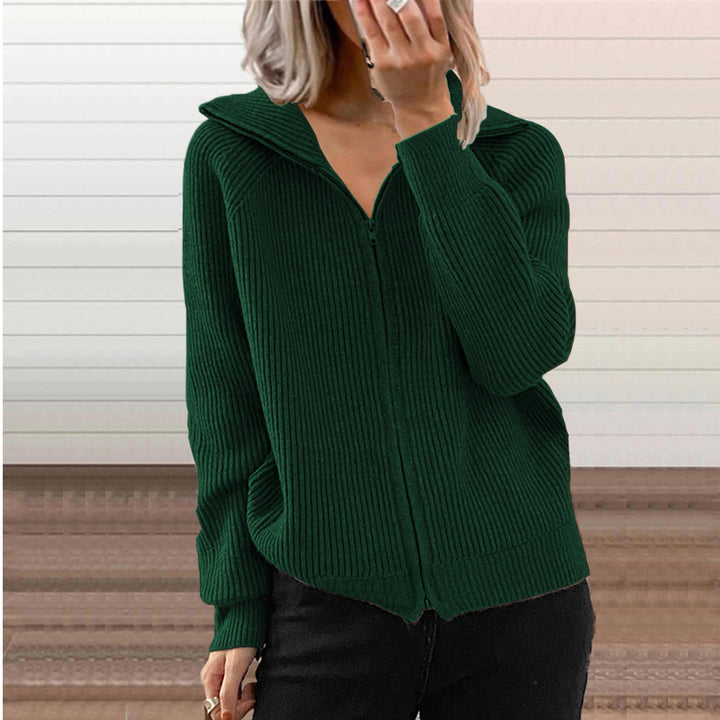 Damen lässige Strickjacke mit hohem Kragen und verdecktem Reißverschluss Drune