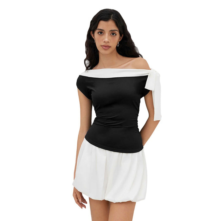 Damen Oberteil mit off-shoulder Design und verspieltem Schleifenverschluss Drune