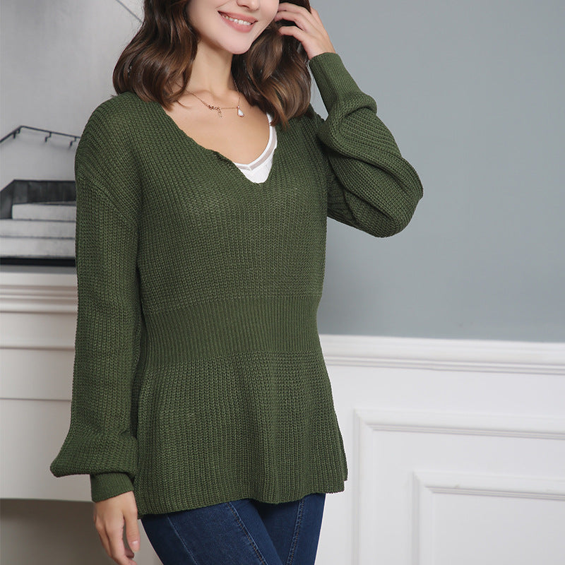 Damen Grobstrickpullover mit tiefem V-Ausschnitt und lässigem Schnitt Drune