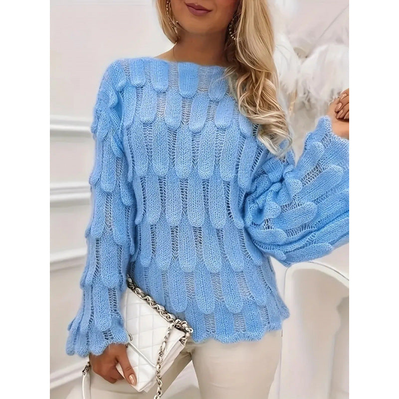 Damen Strickpullover mit voluminösen Ärmeln und strukturiertem Muster Drune