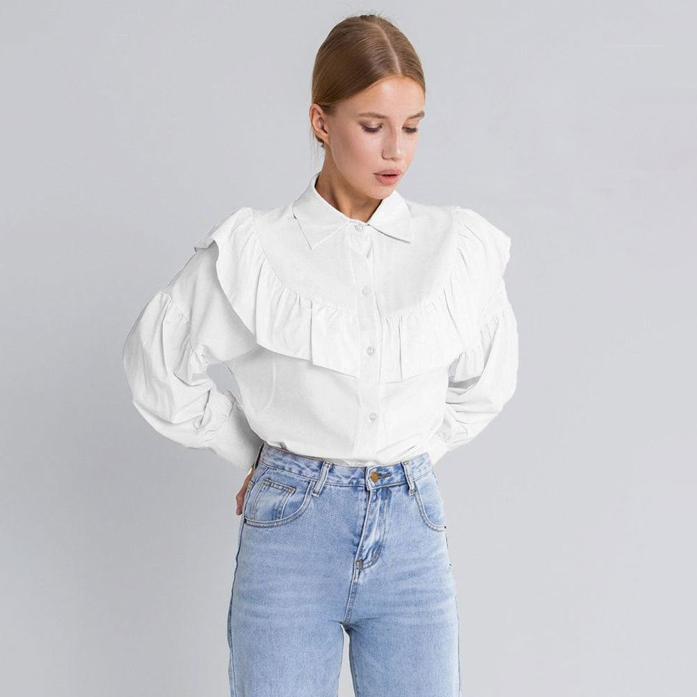 Damen Elegantes Blusenhemd mit Rüschen und weitem Ärmel Drune