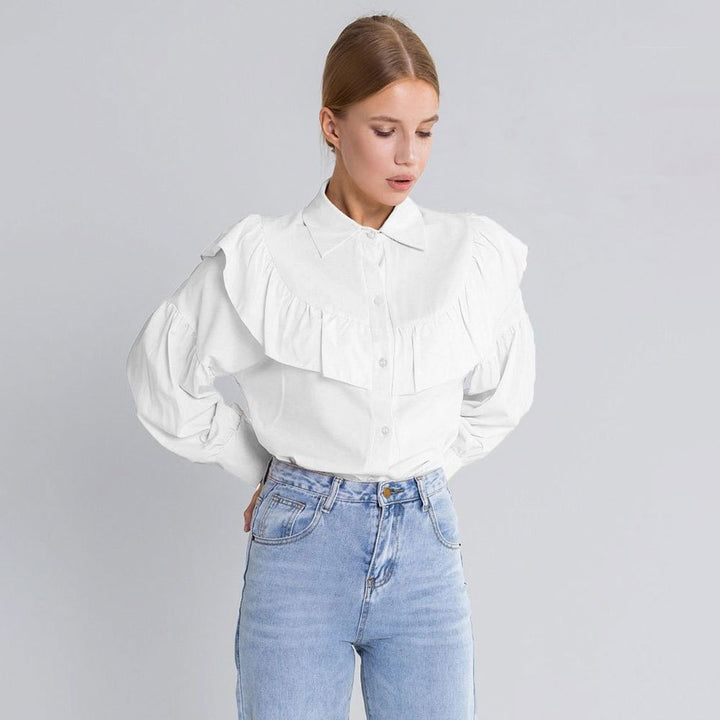 Damen Elegantes Blusenhemd mit Rüschen und weitem Ärmel Drune