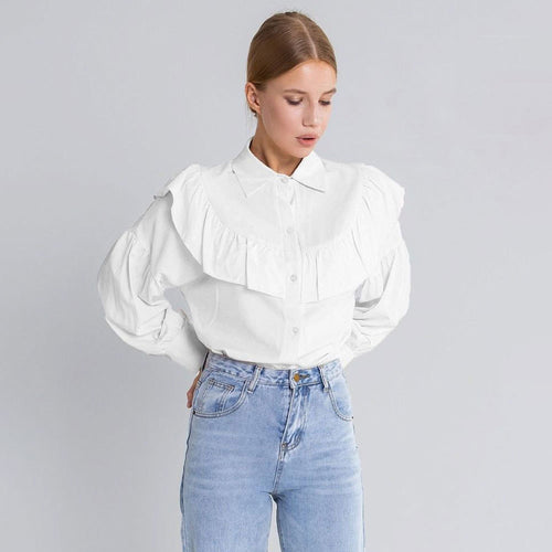 Damen Elegantes Blusenhemd mit Rüschen und weitem Ärmel Drune