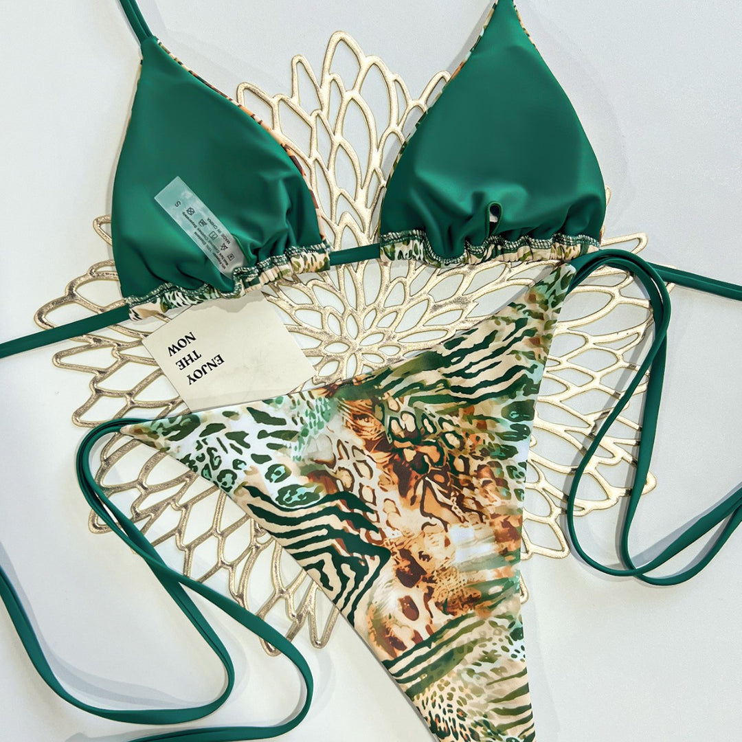 Damen Triangel Bikini mit animalischem Muster und verstellbaren Bändern Drune
