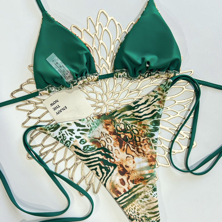 Damen Triangel Bikini mit animalischem Muster und verstellbaren Bändern Drune