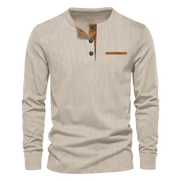 Herren nan geripptes Henley Langarmshirt aus Baumwollmischung figurbetont Drune