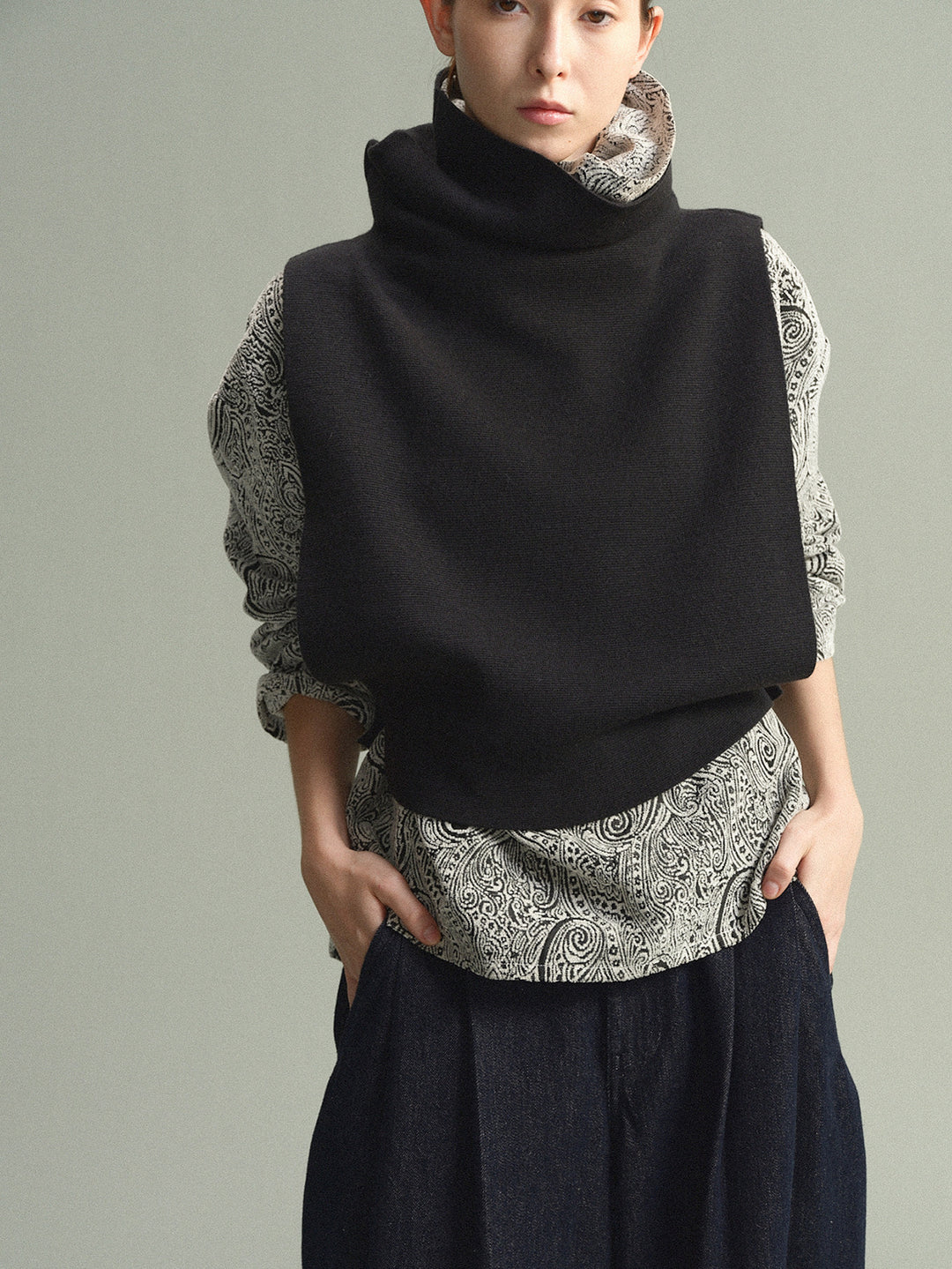 Damen lässige Strickweste mit hochgeschlagenem Kragen Drune