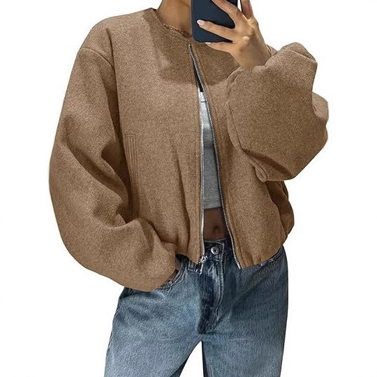 Damen lässiger ZIP-Jacke mit ballonärmel Drune