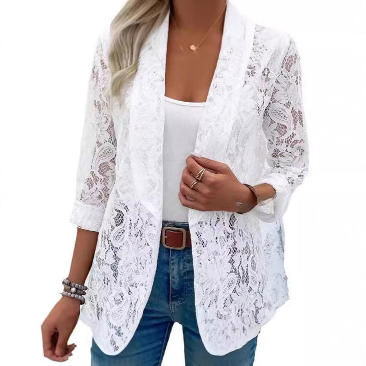 Damen leichte Spitzenjacke mit lässigem Schnitt und offene Front Drune