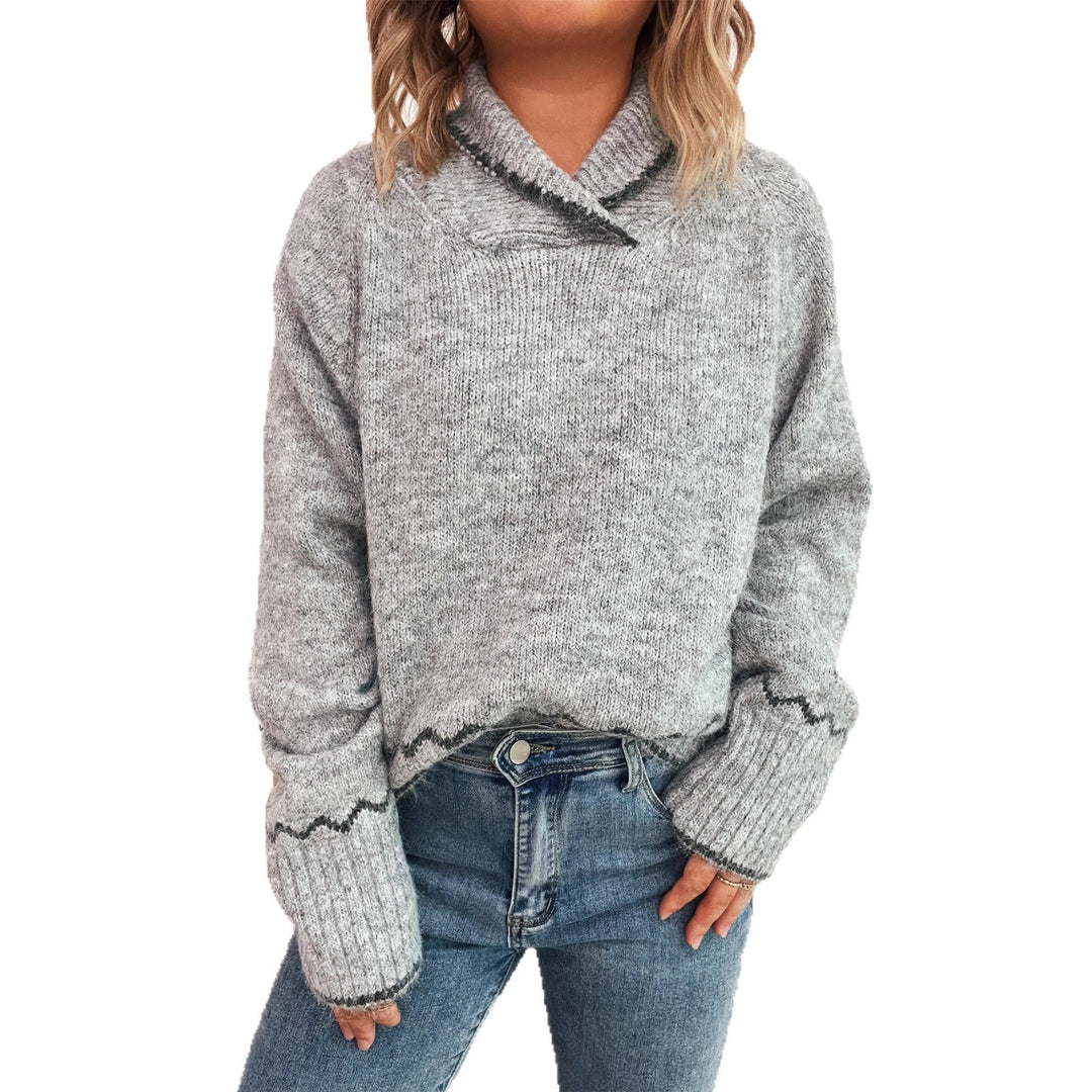 Damen lässiger Strickpullover mit modischem Kragen und fransigen Akzenten Drune