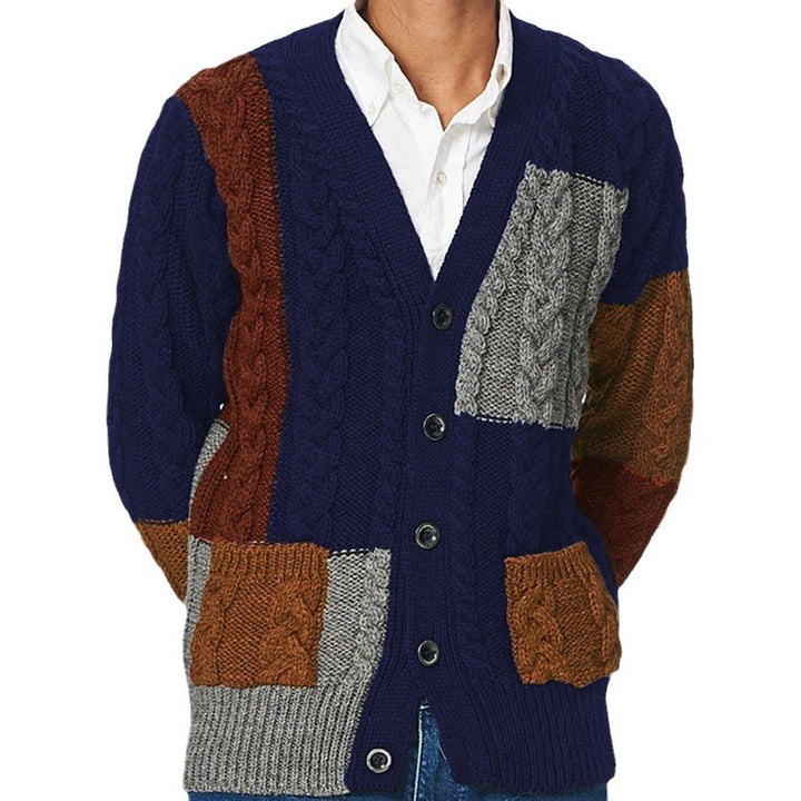 Herren Grobstrick Cardigan mit farbigen Akzenten und praktischen Taschen Drune