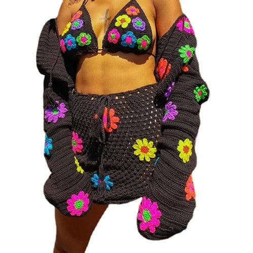 Damen Trendiges Häkel-Set mit floralem Design Drune