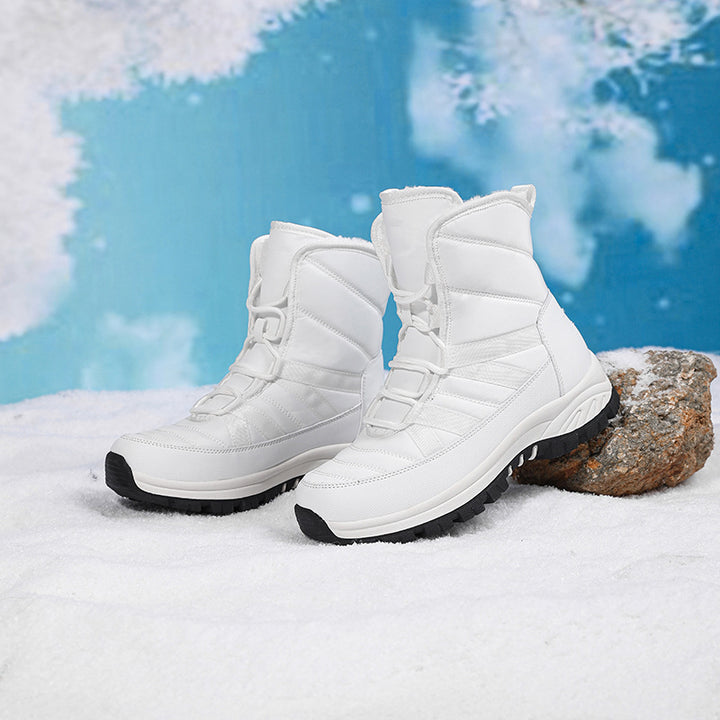 Damen wasserdichte, gefütterte Winterstiefel mit rutschfester Sohle und elastischem Schnellschnürsystem Drune