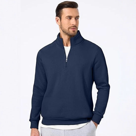Herren nan halbzip Pullover aus schwerer Baumwollmischung mit hohem Stehkragen und gerippten Bündchen Drune
