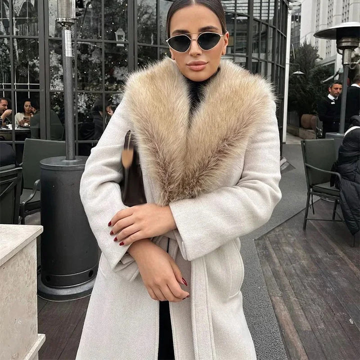 Damen Eleganter Mantel mit Luxury-Fellkragen Drune