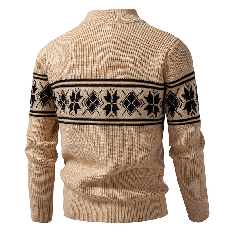 Herren nan Norweger-Strickjacke mit durchgehendem Reißverschluss und hohem Stehkragen Drune