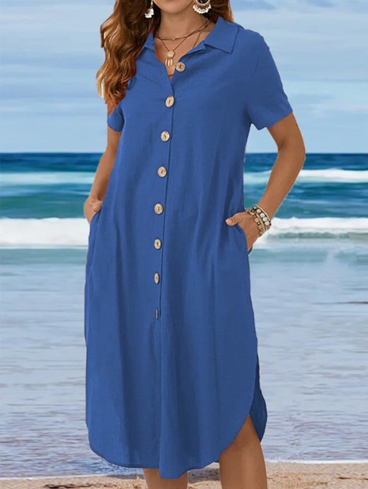 Damen Hemdblusenkleid mit Knopfdetail und schwingendem Saum Drune
