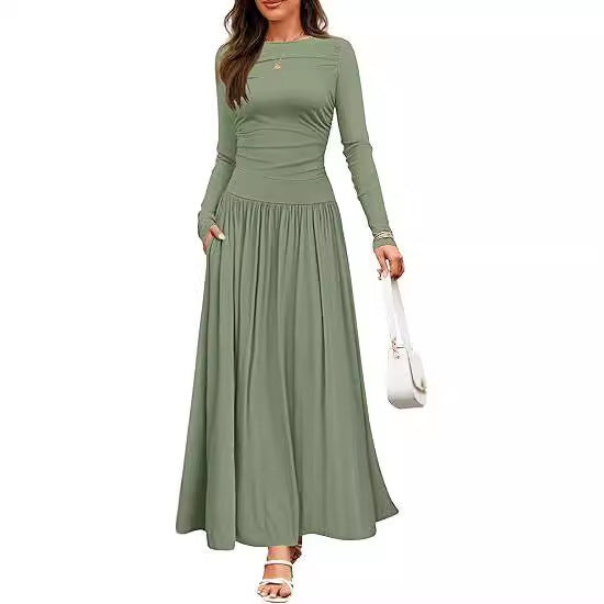 Damen Maxikleid mit langem Arm und praktischem Taschen-Design Drune