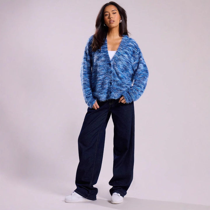 Damen luftiger Strickpullover mit tiefem V-Ausschnitt und charmantem Farbverlauf Drune