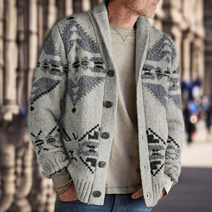 Herren Strickjacke mit geometrischem Muster und einem weichen, wärmenden Futter Drune