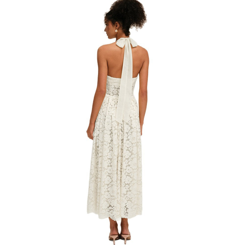 Damen Elegant Spitzenkleid mit geflochtenem Träger Drune