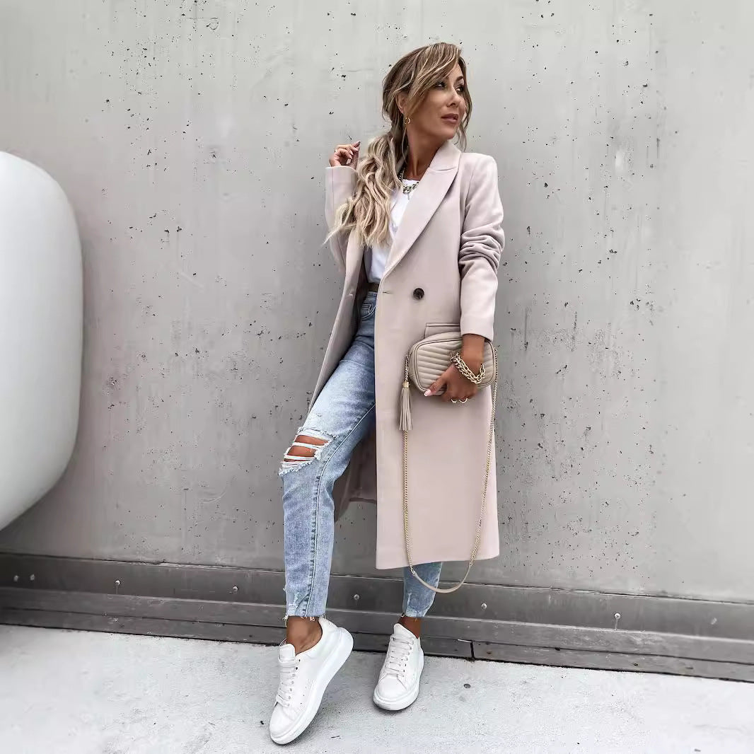 Damen eleganter Wollmantel im Oversized-Stil Drune