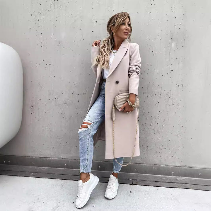 Damen eleganter Wollmantel im Oversized-Stil Drune