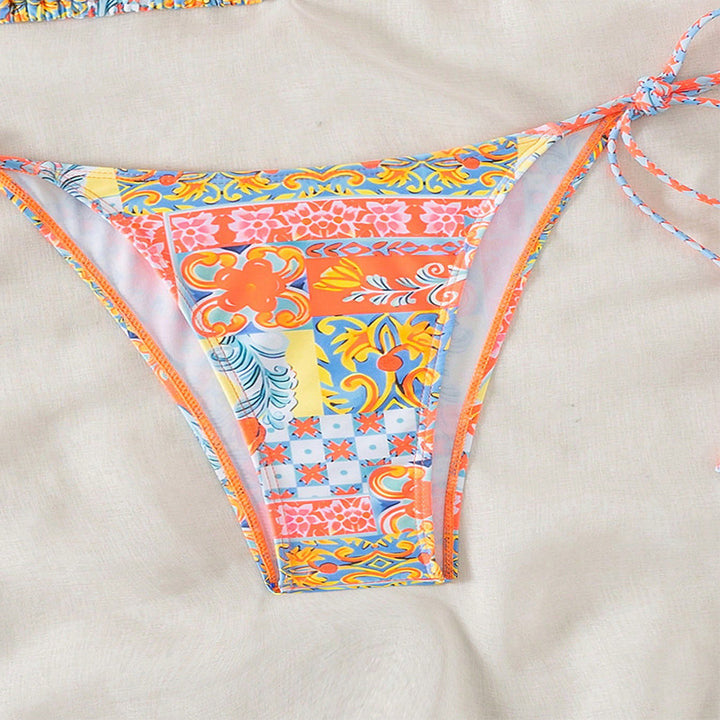 Damen Triangel-Bikini mit verspieltem Blumenmuster und verstellbaren Trägern Drune
