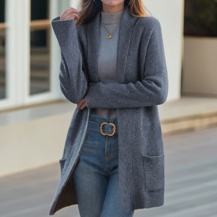 Damen Kuscheliger Strickmantel mit offenem Schnitt und praktischen Taschen Drune