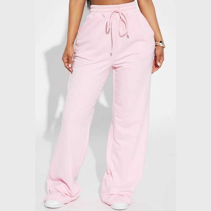 Damen nan breite High-Waist Loungehose aus weichem Baumwollmix mit Kordelzug und Eingrifftaschen Drune